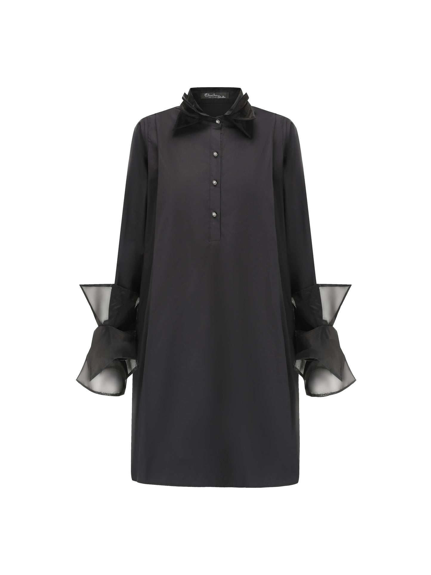 Organza Shirt Dress - Black