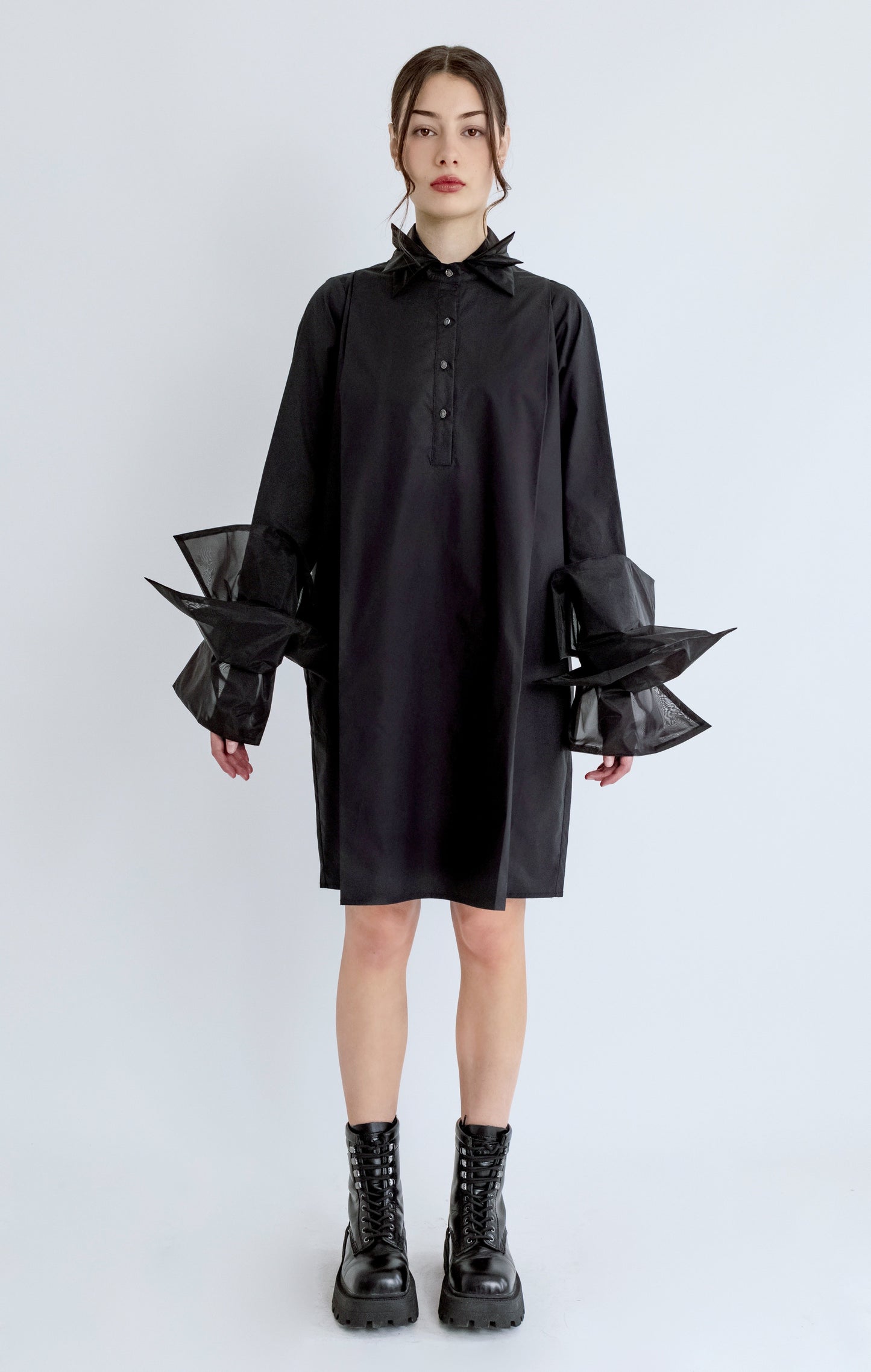Organza Shirt Dress - Black