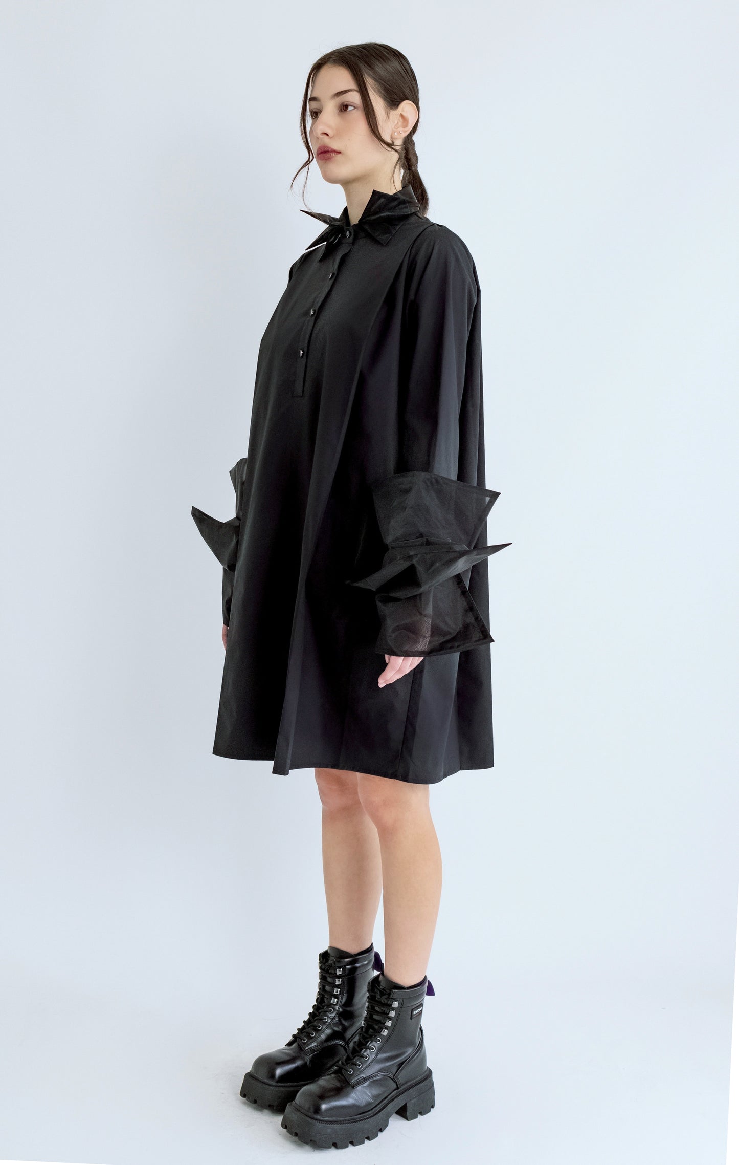Organza Shirt Dress - Black