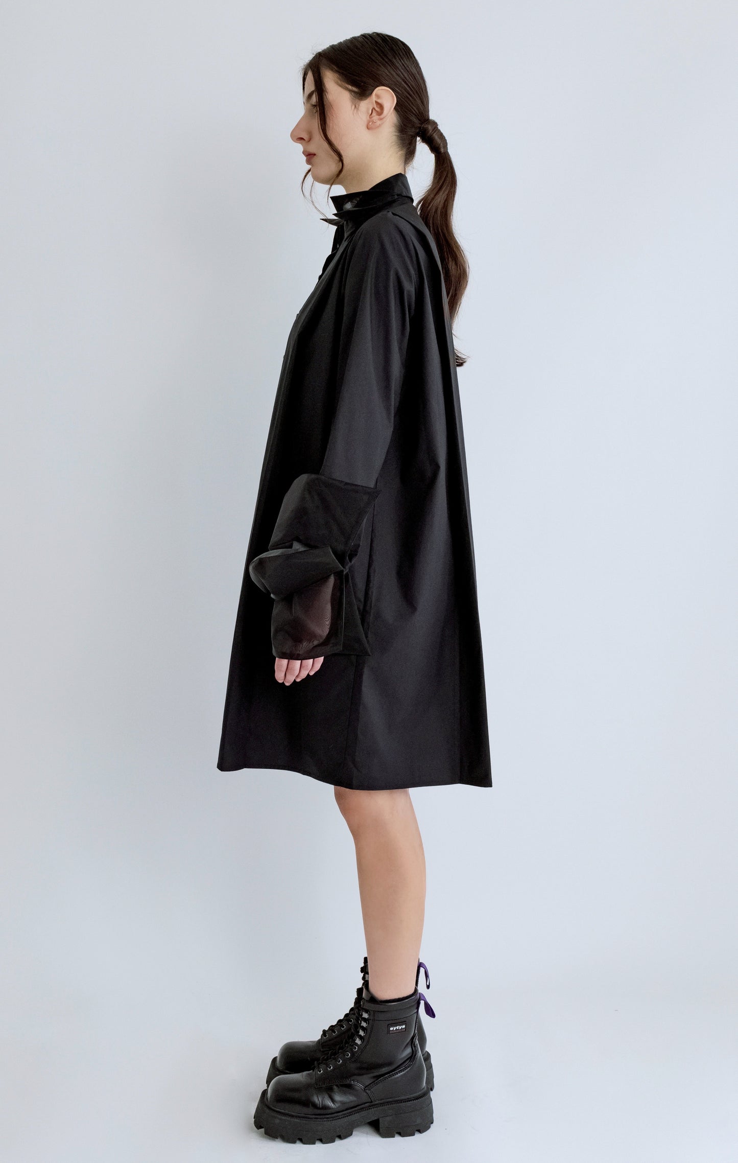 Organza Shirt Dress - Black