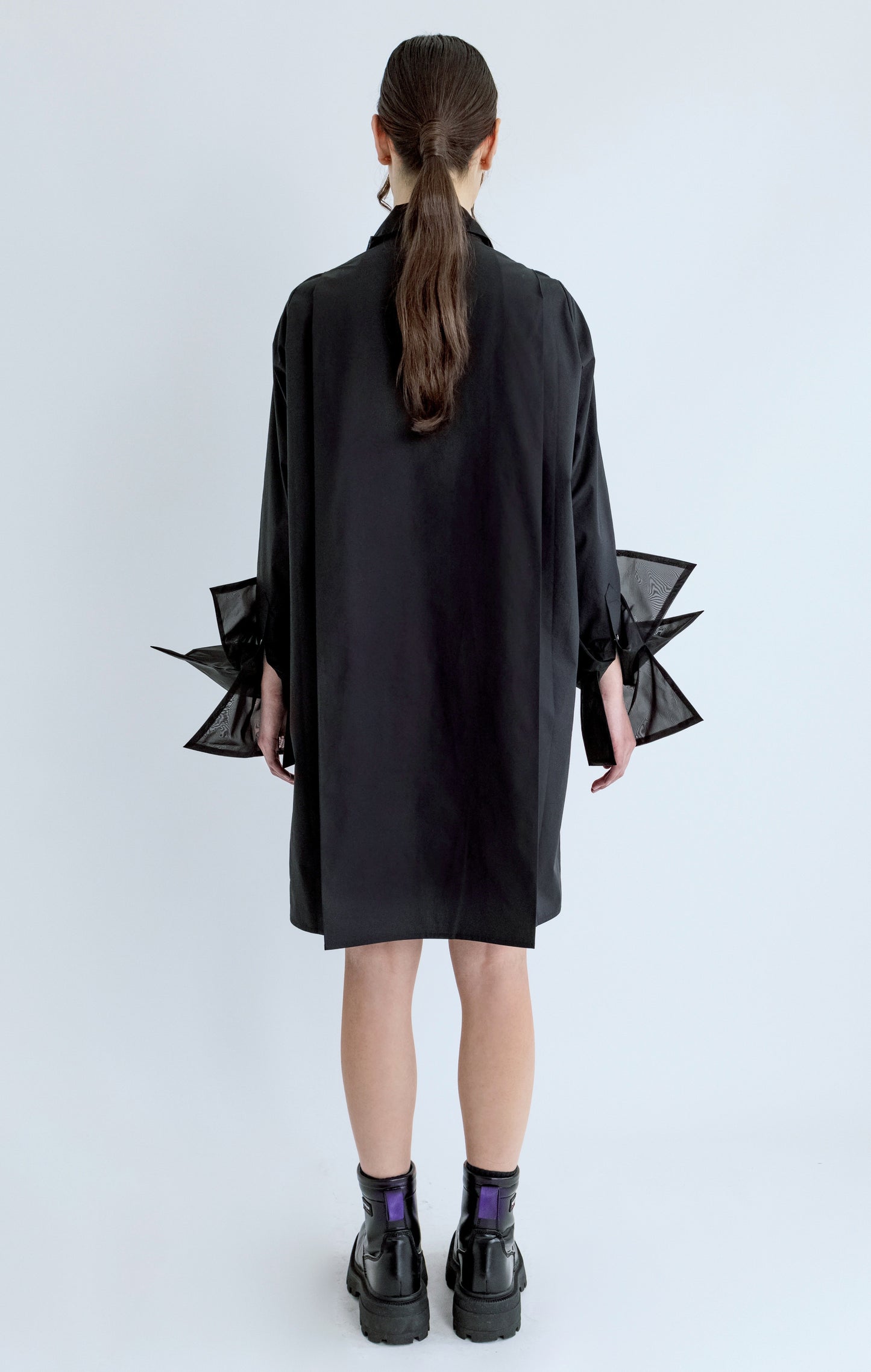 Organza Shirt Dress - Black
