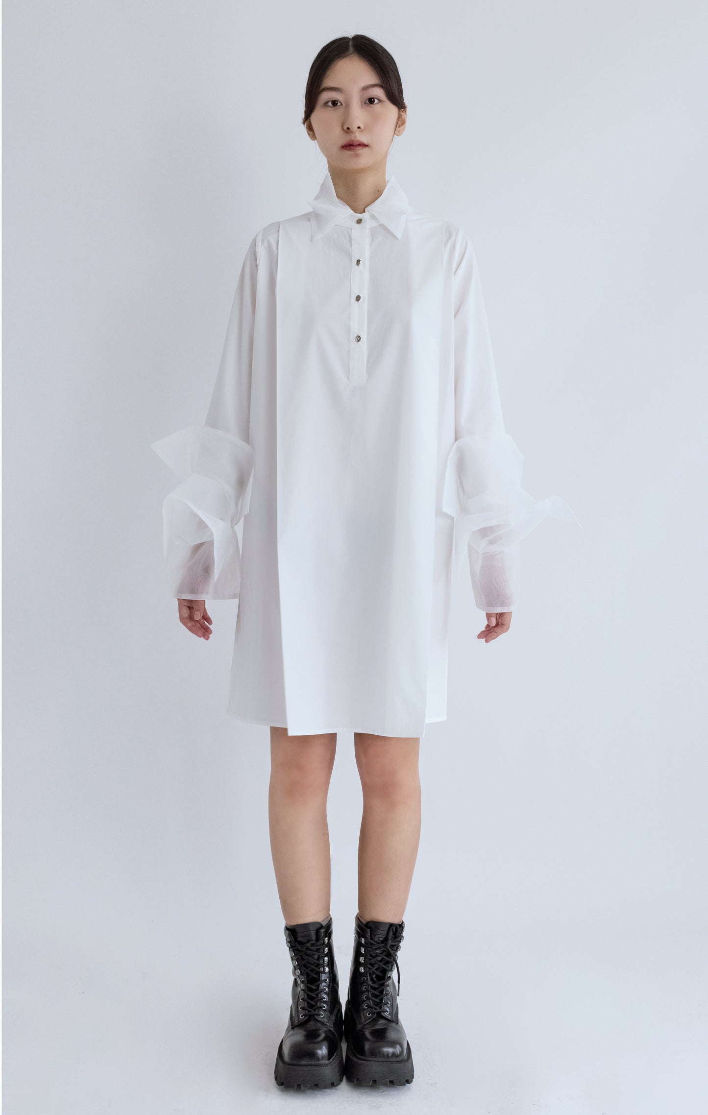 Organza Shirt Dress - White
