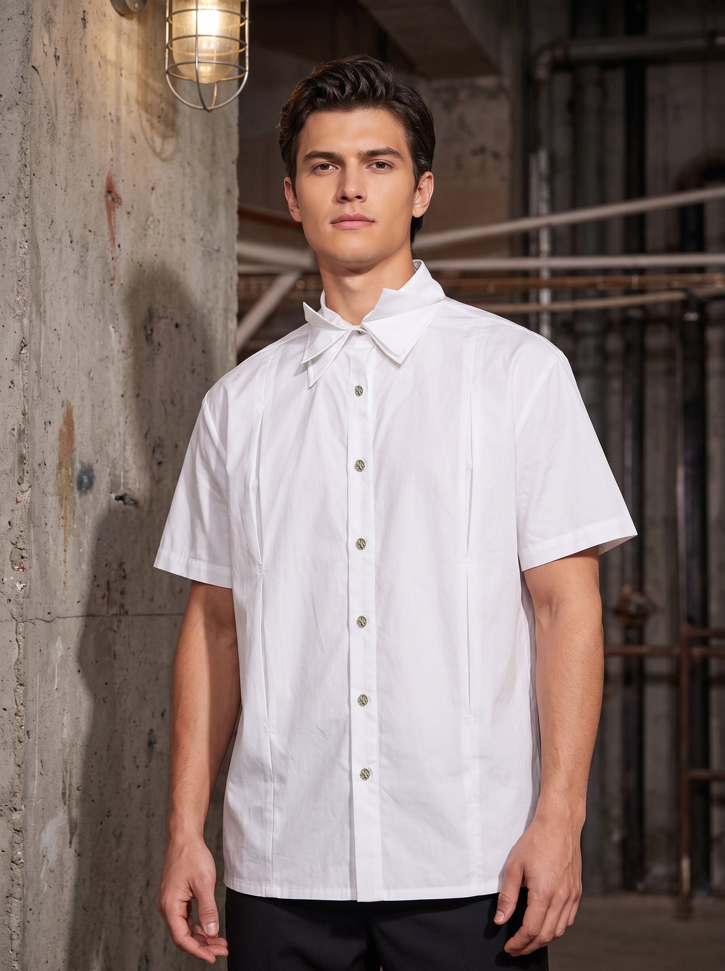 White Unisex Three-Layer Short-Sleeve Shirt