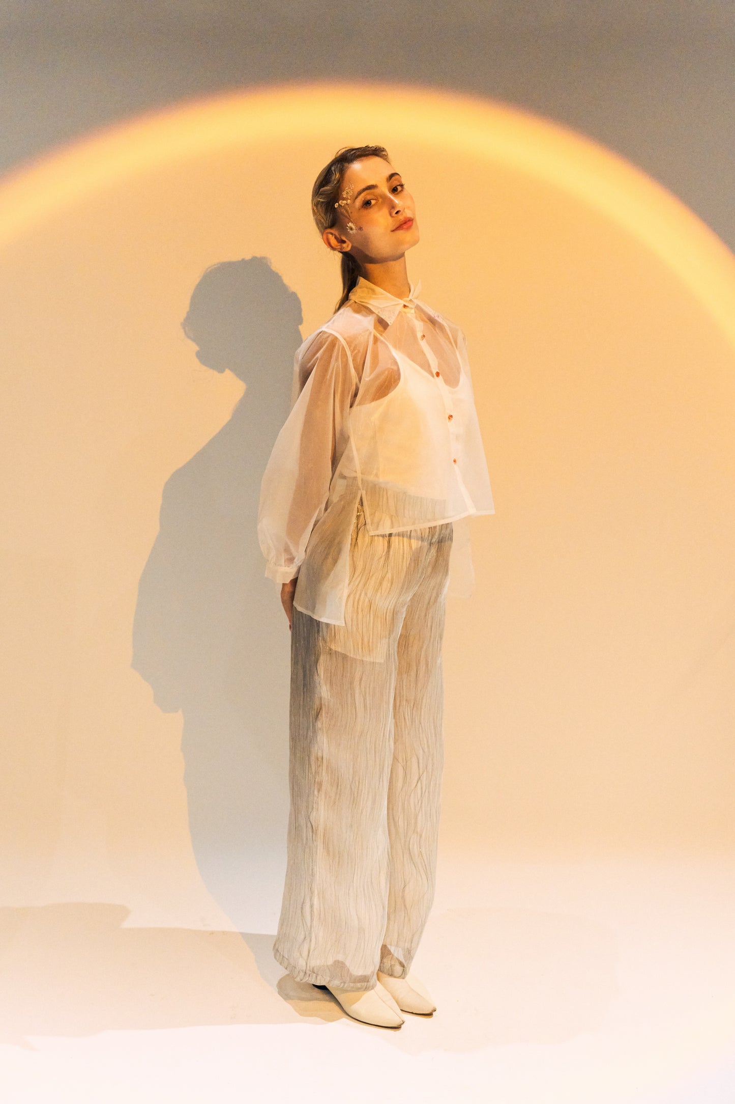 French Silk Ribbon Embroidery Organza Blouse - white