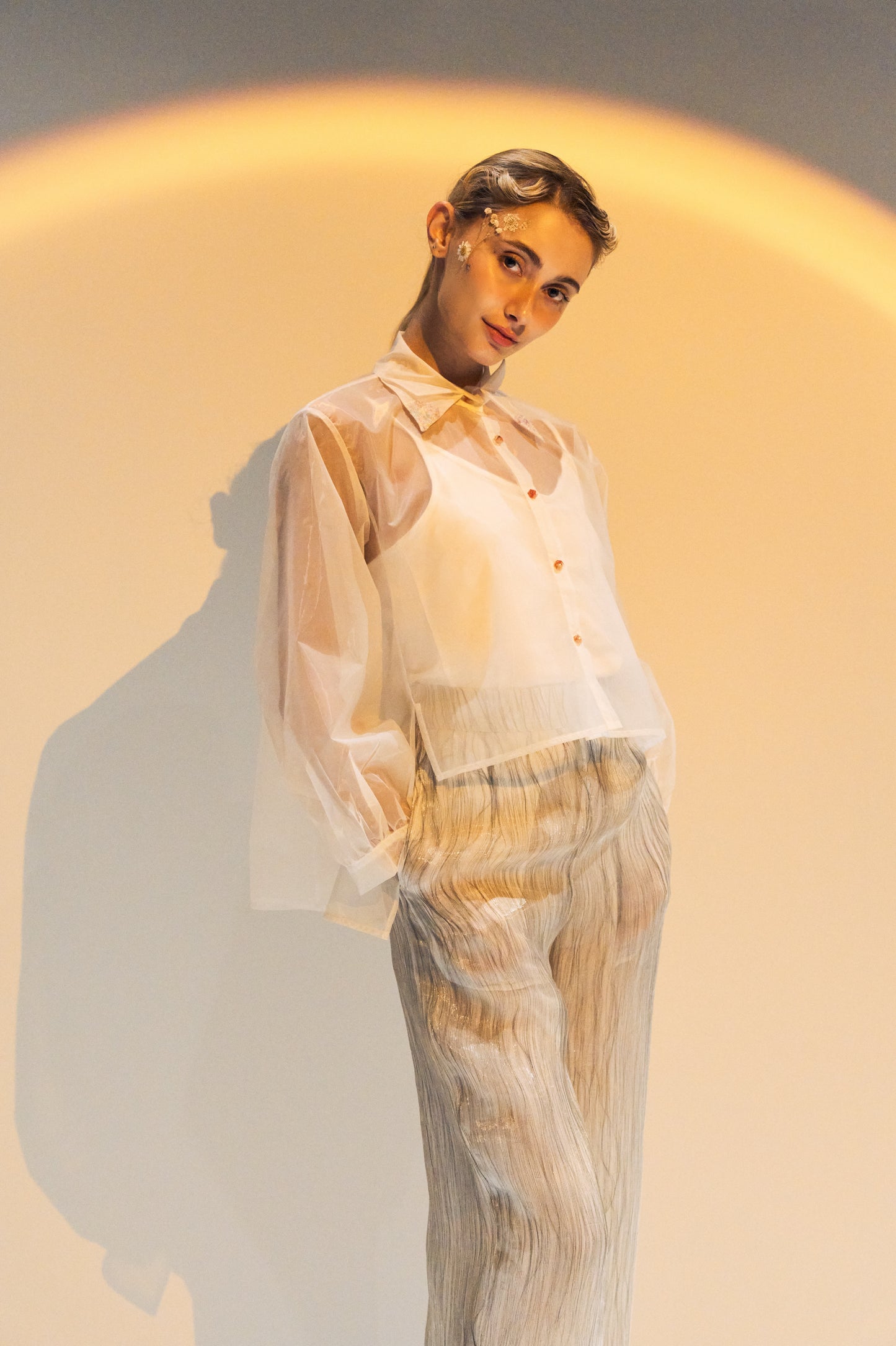 French Silk Ribbon Embroidery Organza Blouse - white