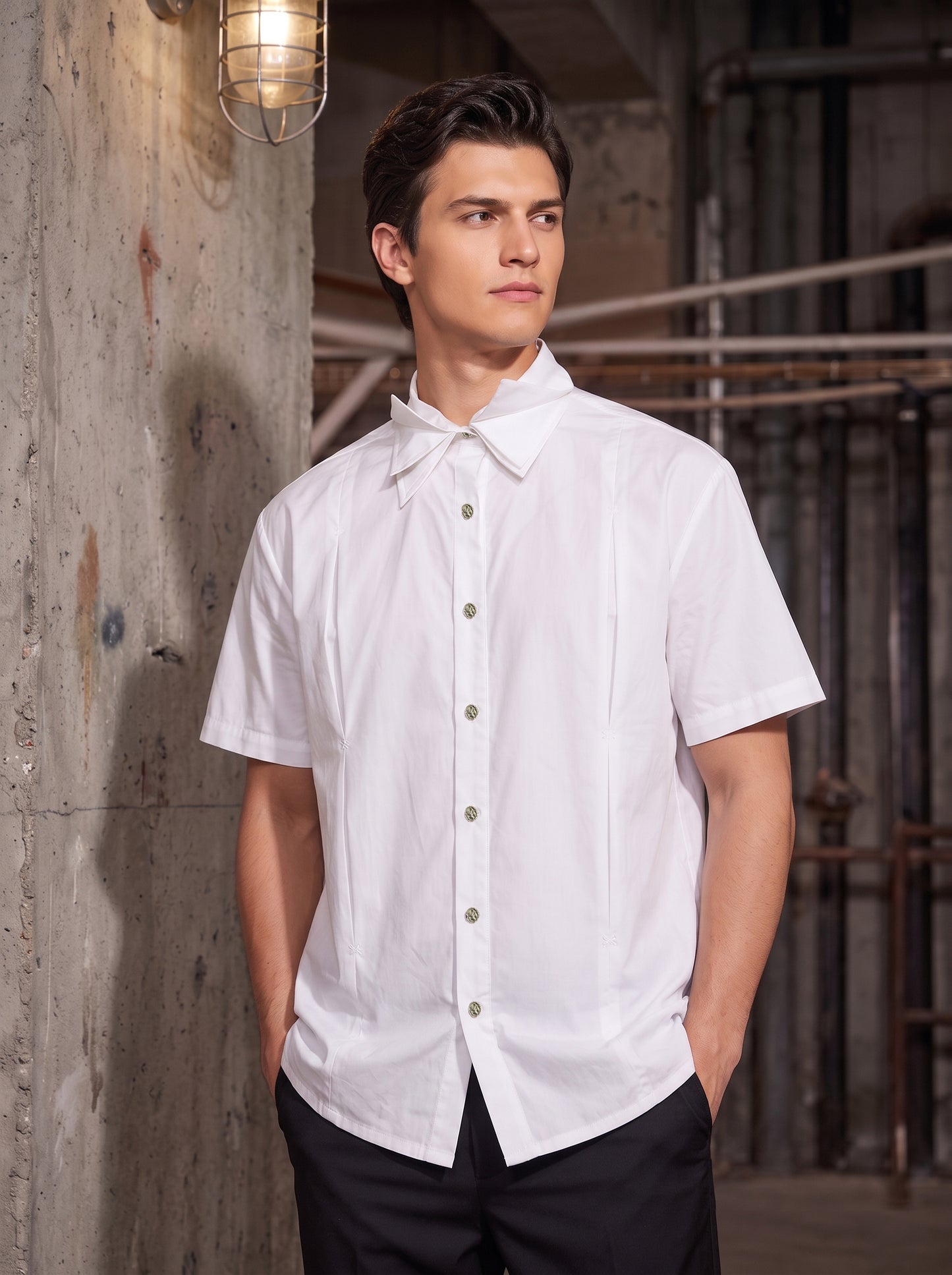 White Unisex Three-Layer Short-Sleeve Shirt
