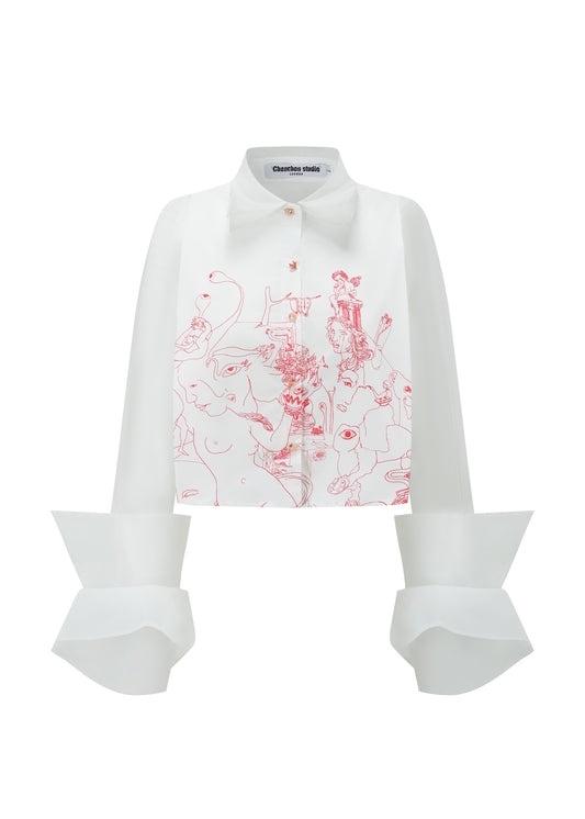 Organza Cropped Shirt - Illustré Edition (white)