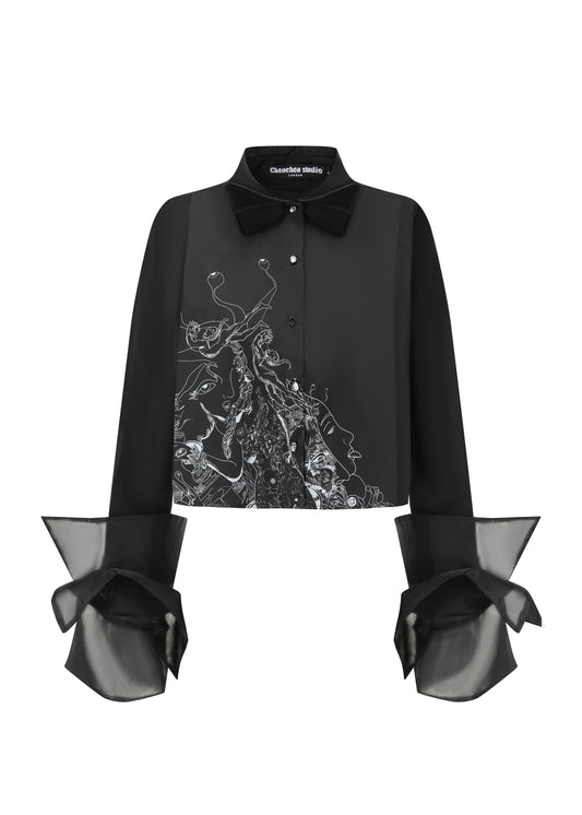 Organza Cropped Shirt - Illustré Edition (black)