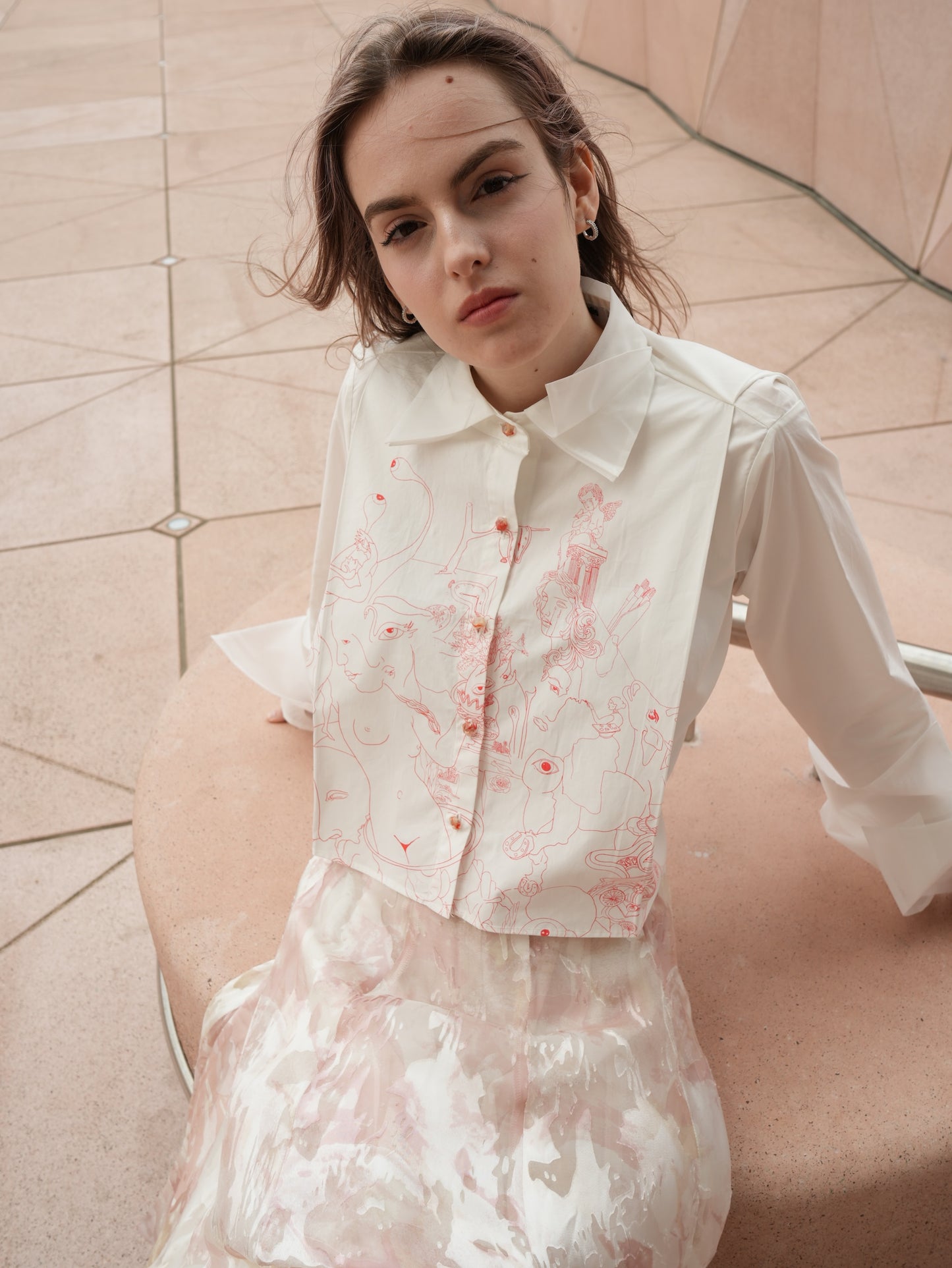 Organza Cropped Shirt - Illustré Edition (white)