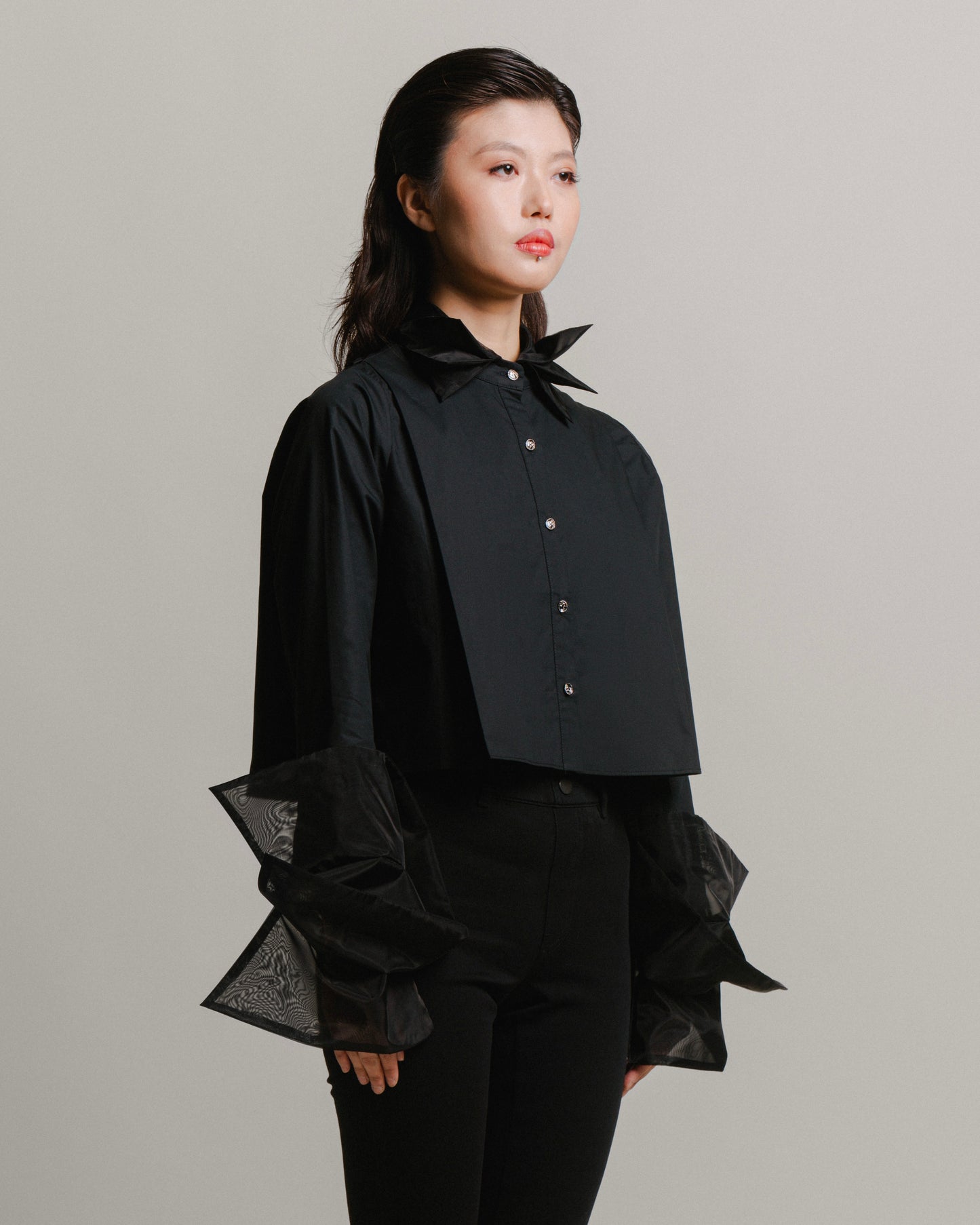 Organza Cropped Shirt - Black