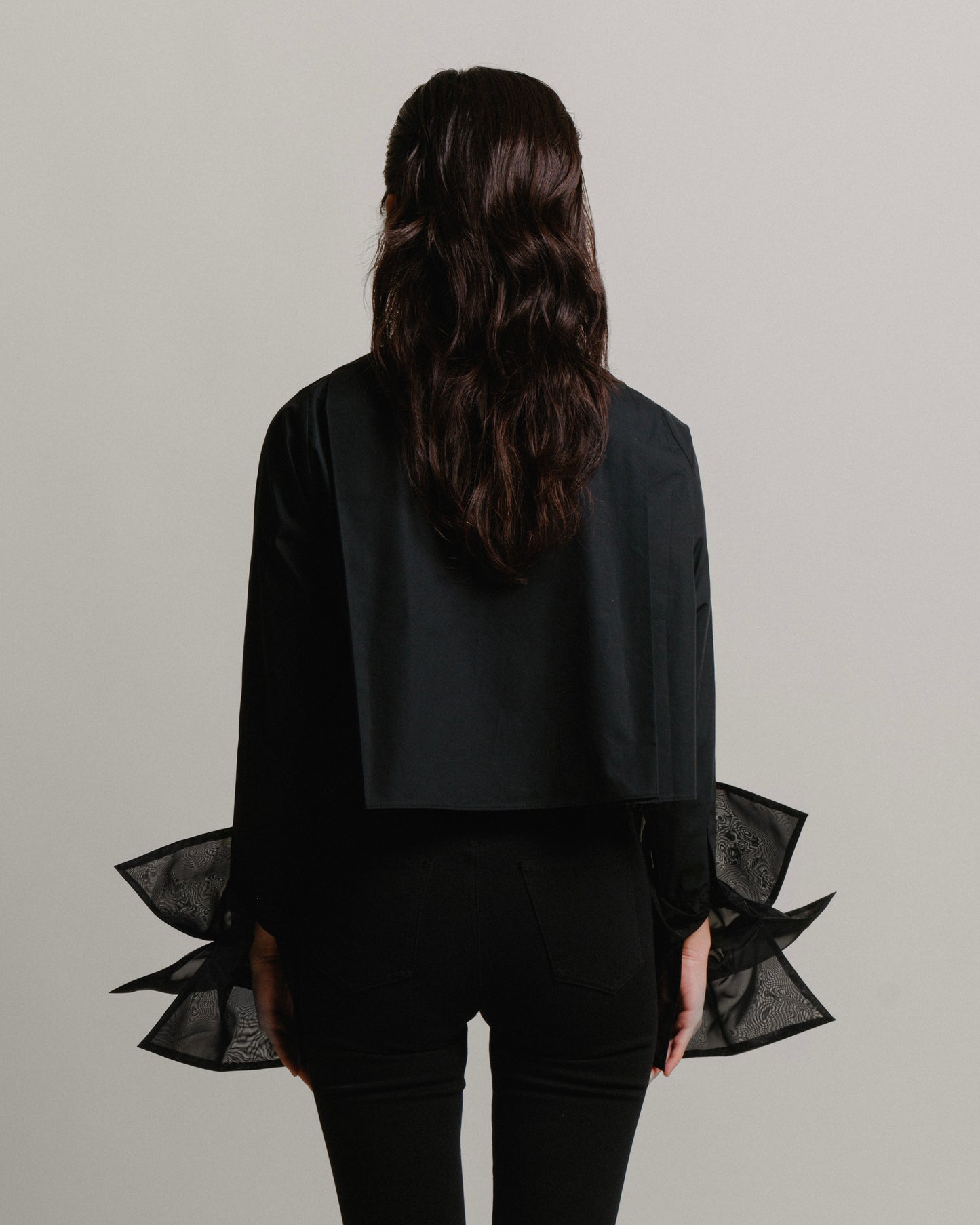 Organza Cropped Shirt - Black