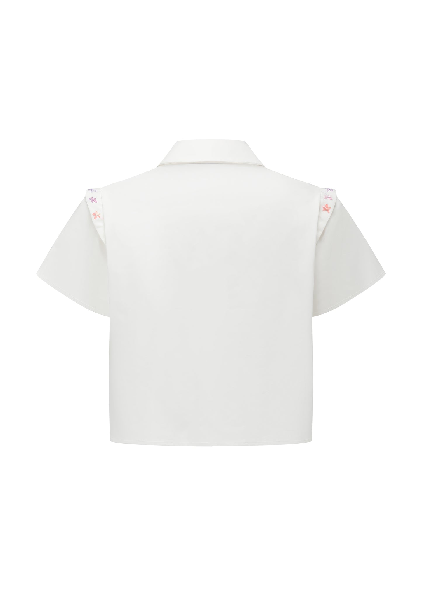 French Silk Ribbon Embroidery cropped Shirt - White