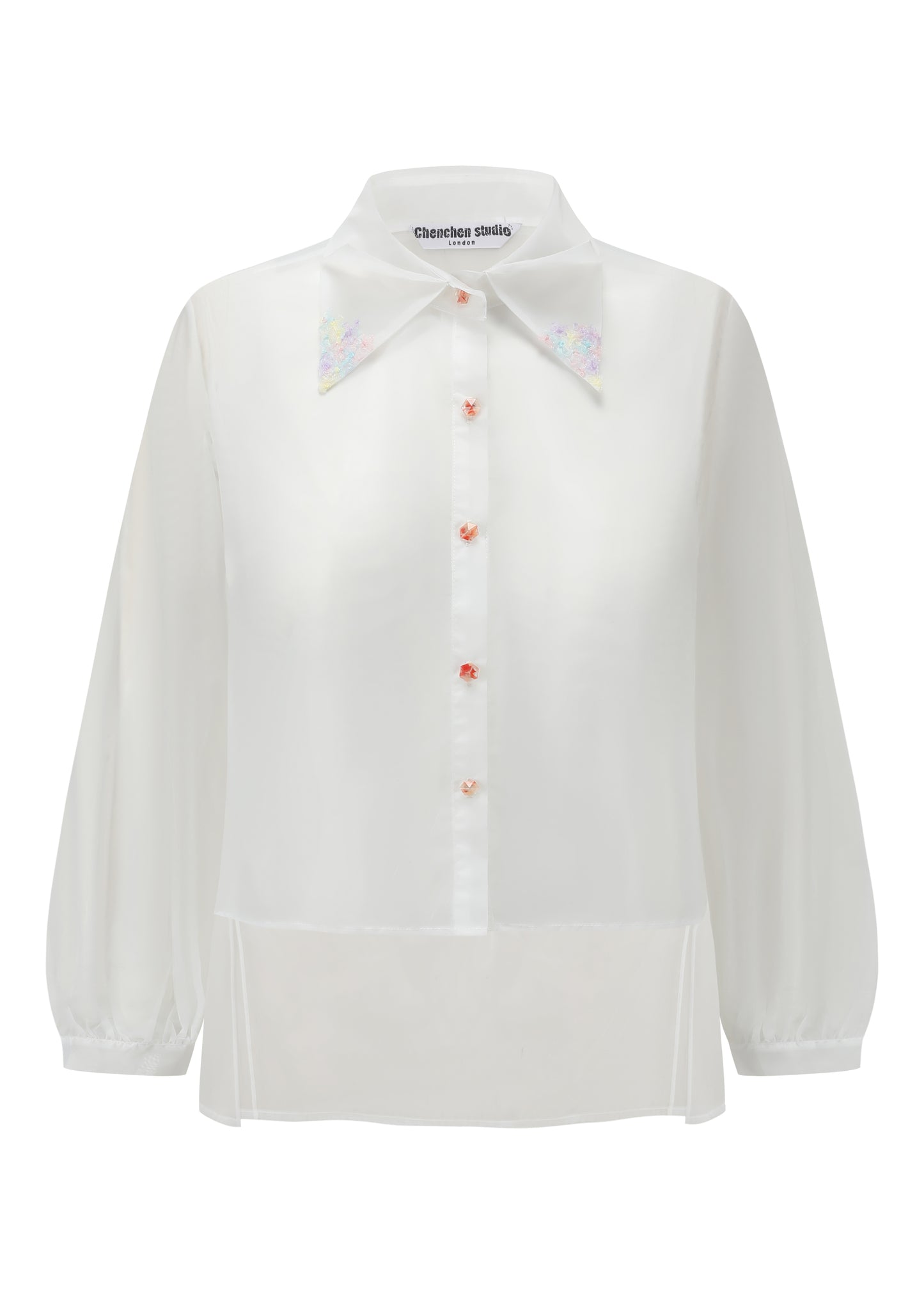 French Silk Ribbon Embroidery Organza Blouse - white