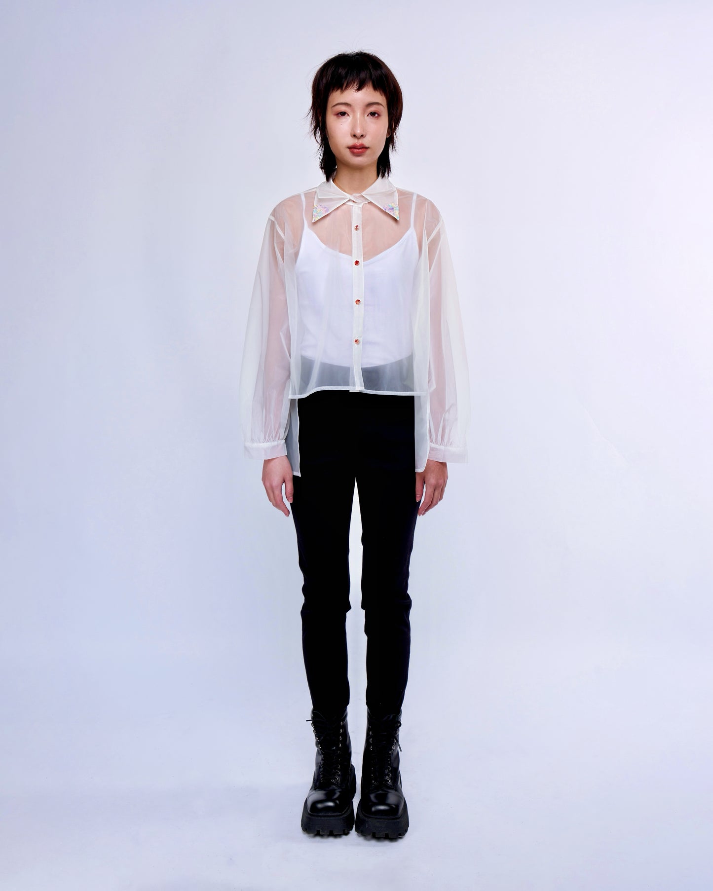 French Silk Ribbon Embroidery Organza Blouse - white