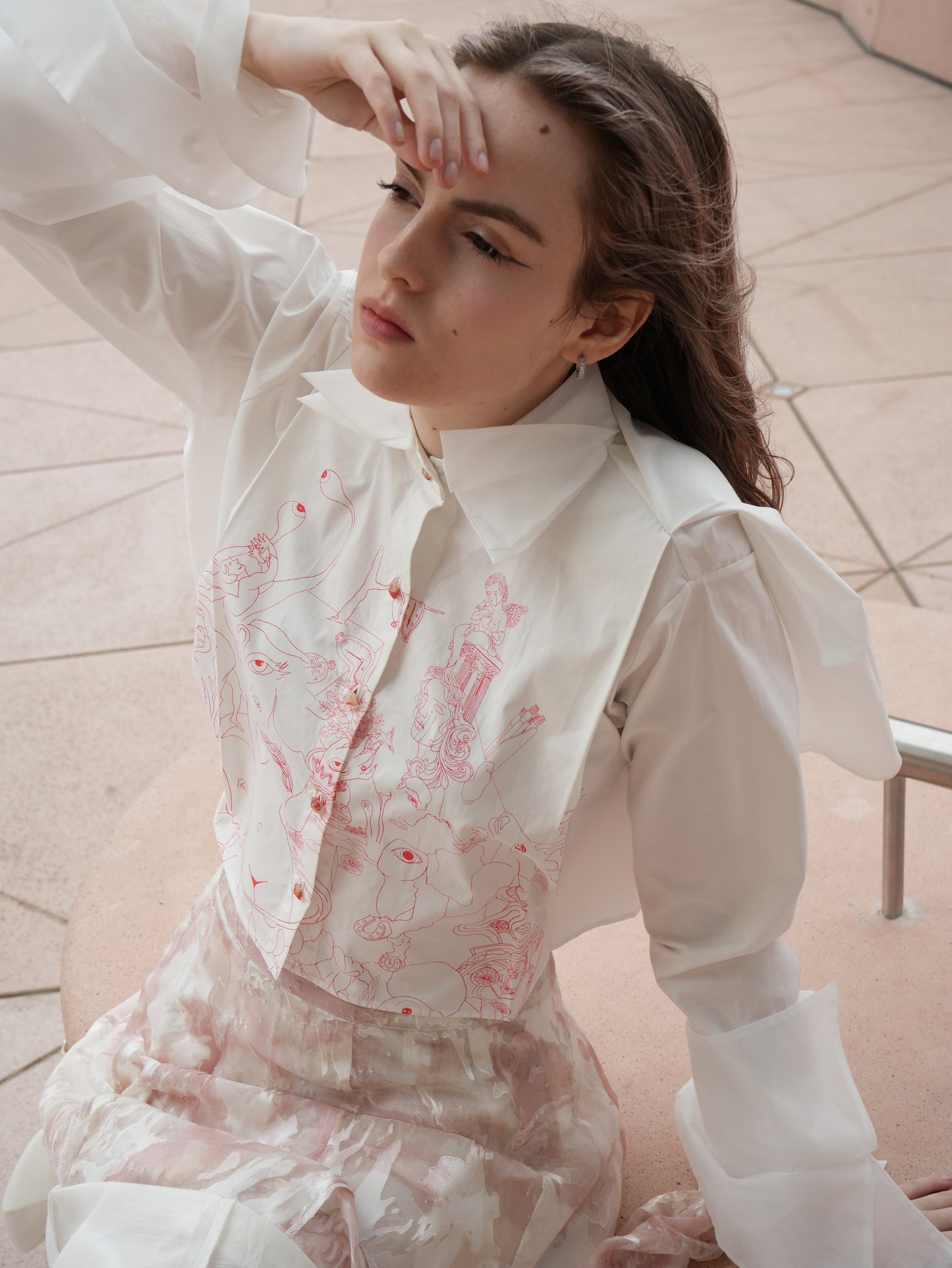 Organza Cropped Shirt - Illustré Edition (white)